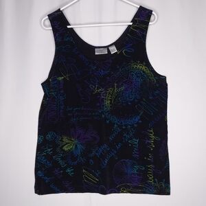Chicos Travelers Tank Top Womens‎ XL Graffiti 90s Slinky Stretch Multicolor